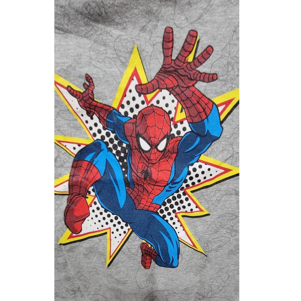 Marvel Spiderman Disney Store Kids Gray Graphic T-Shirt Size S 5/6 Comic Style